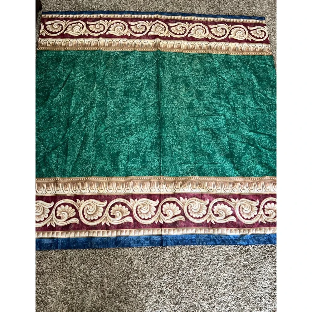 VTG 90s Dawson Home Fashions Shower Curtain Emerald Green Scroll Border